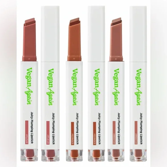 touch in Sol Fleur Vegan Again Juicy Plumping Lipstick- soft pink beige, volume - Picture 2 of 9